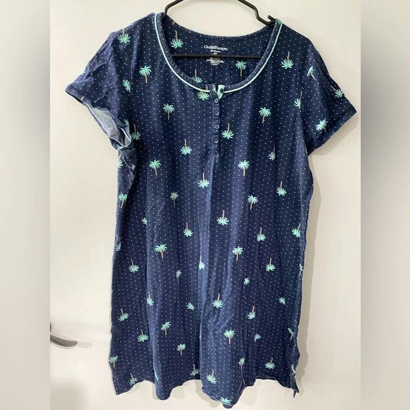 Croft&Barrow sleep dress. Navy palm trees. XL - Picture 1 of 4